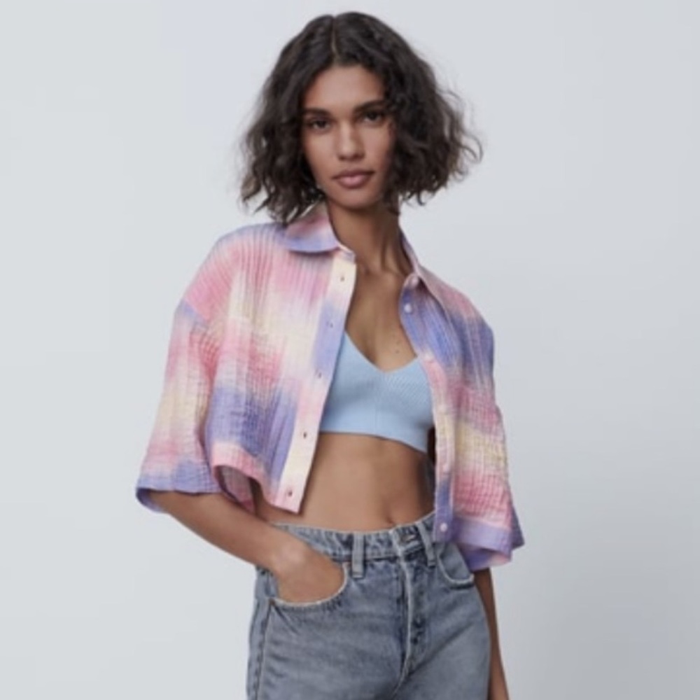 Zara Flowy Button Up Tie Dye top